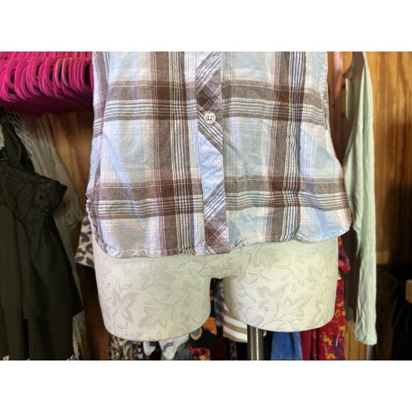 Bit & Bridle Turquoise Plaid Sleeveless Collar Button Down Equestrian Western L - Picture 2 of 8